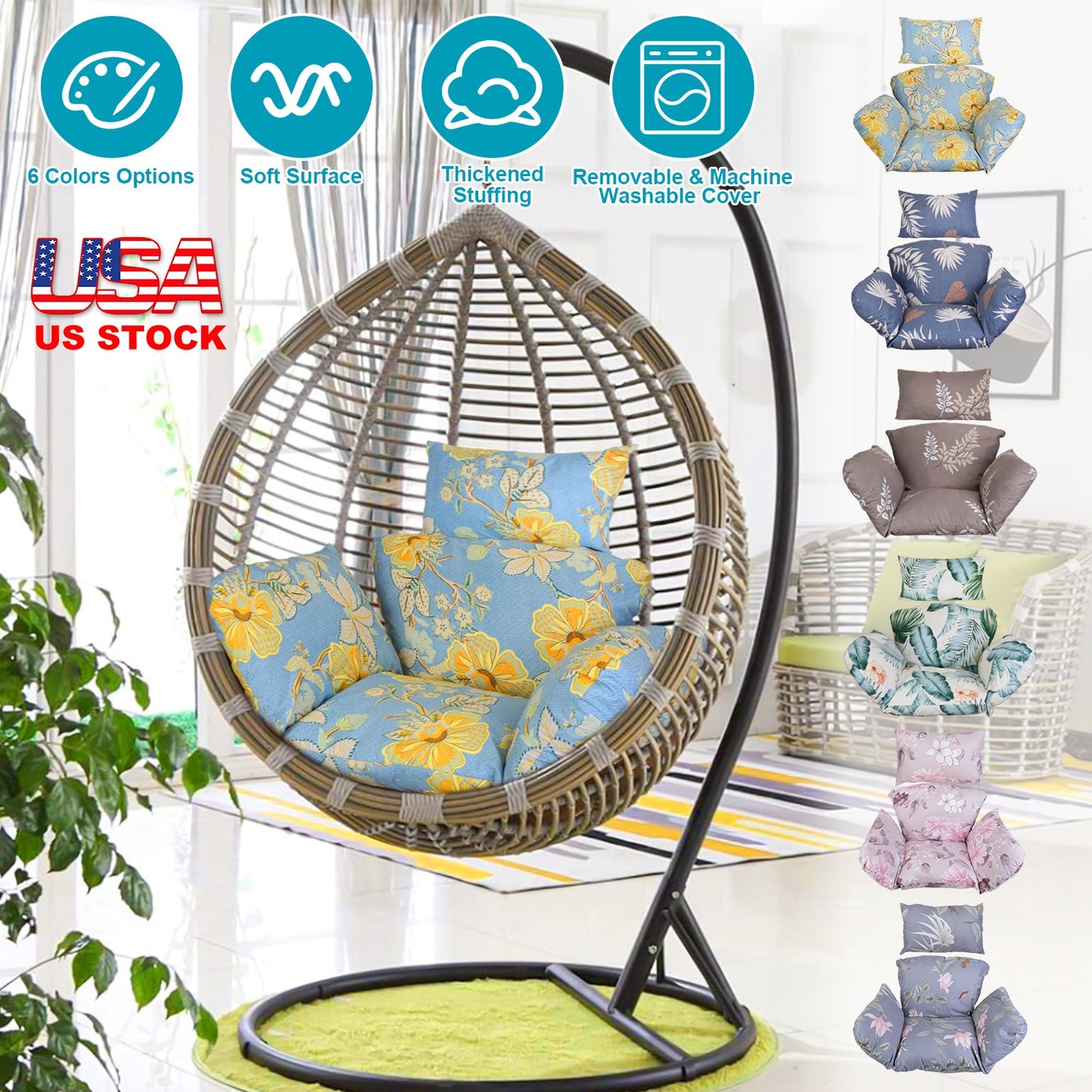 Egg Chair Cushion with Headrest - Thick Padded Swing Seat