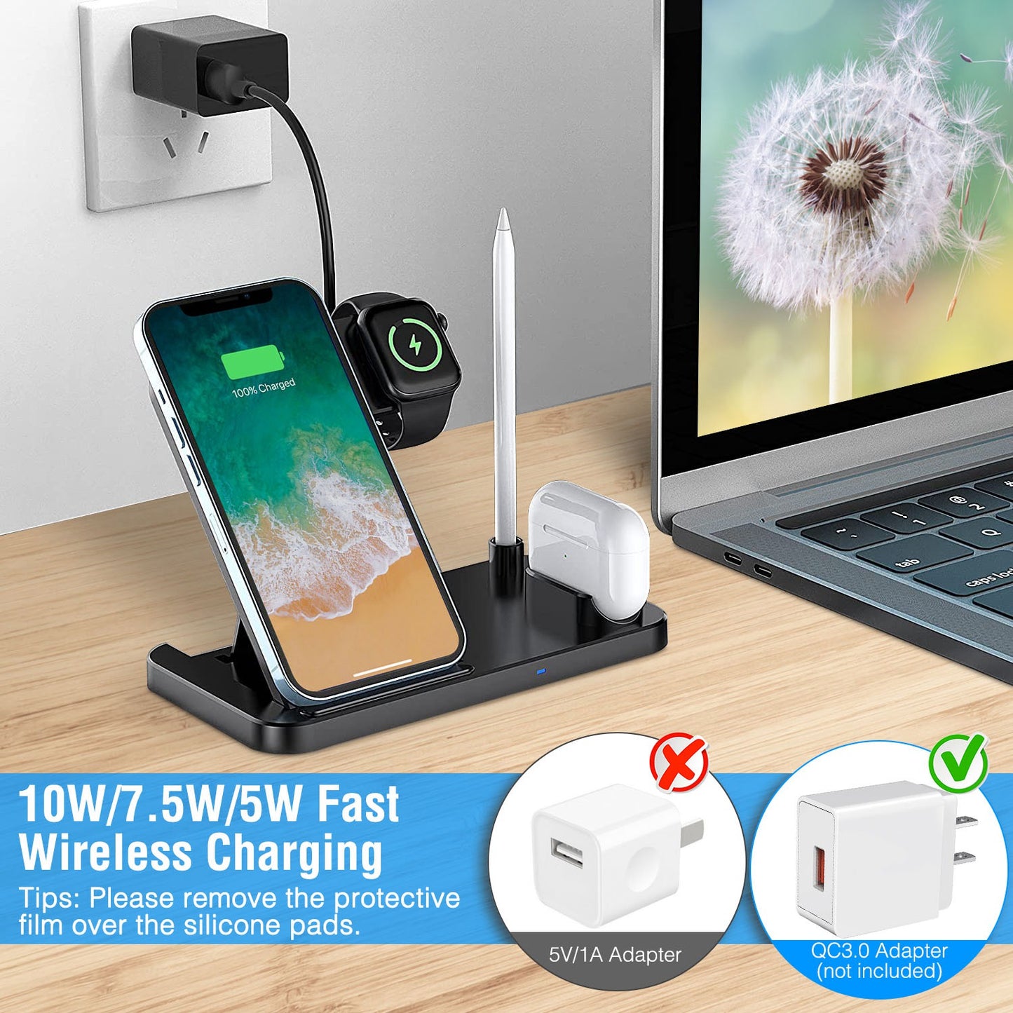 4-in-1 Wireless Charging Station with Foldable Stand