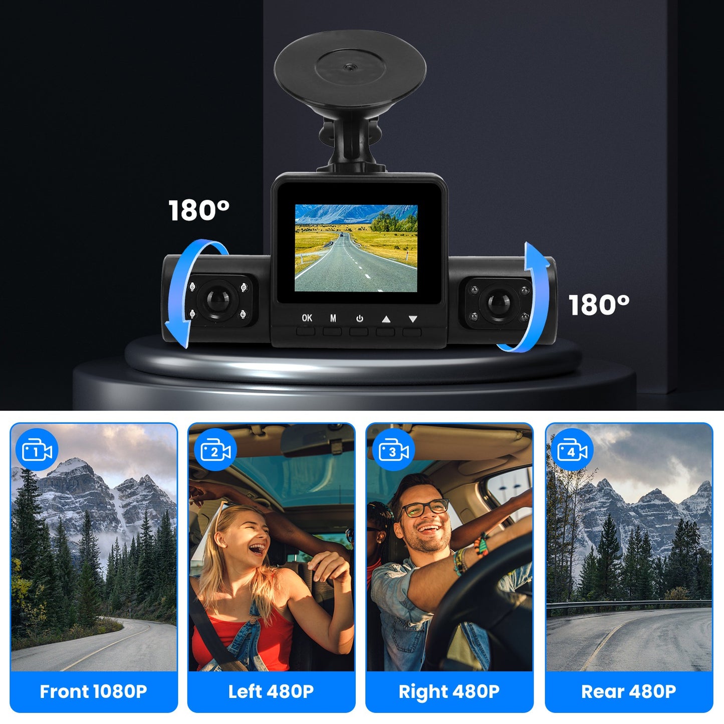 4 Channel Dash Cam with 360° Coverage and Night Vision