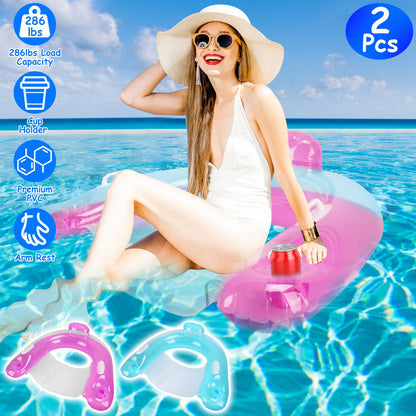 Inflatable Pool Float Chair with Cup Holders - 2 Pack