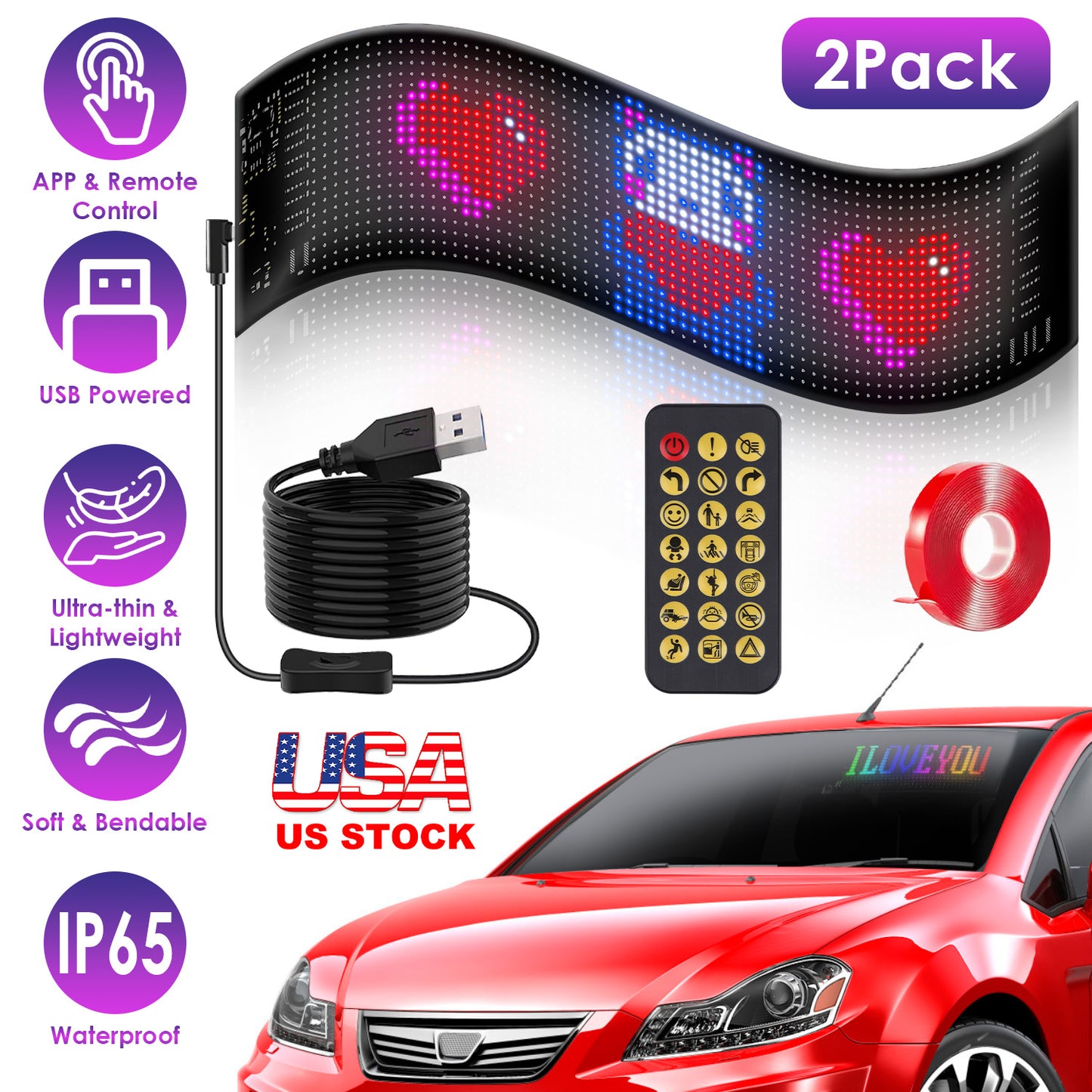 Programmable LED Car Sign with App Control 20x64 Matrix