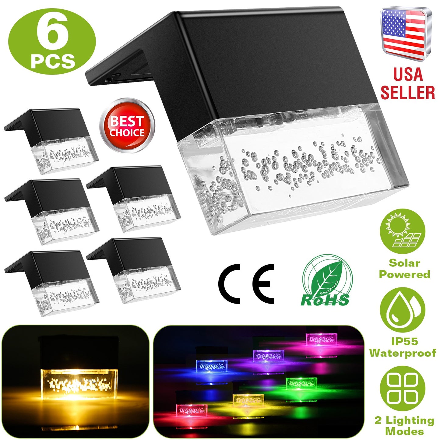 Solar Deck Lights 6-Pack with Acrylic Bubble Design