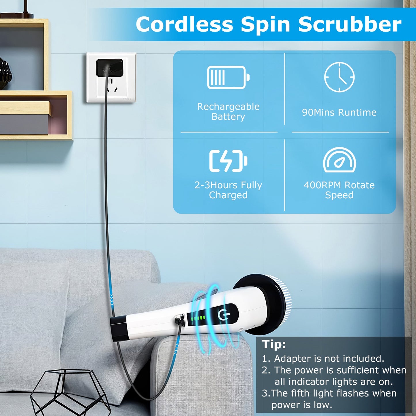 Electric Spin Scrubber with 8 Brush Heads & Telescopic Arm