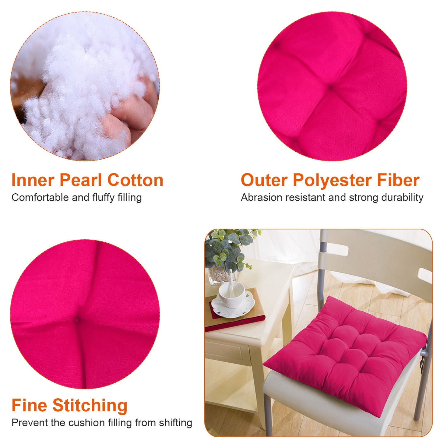 Square Chair Cushion Pads with Ties - 17.72" (Set of 4)