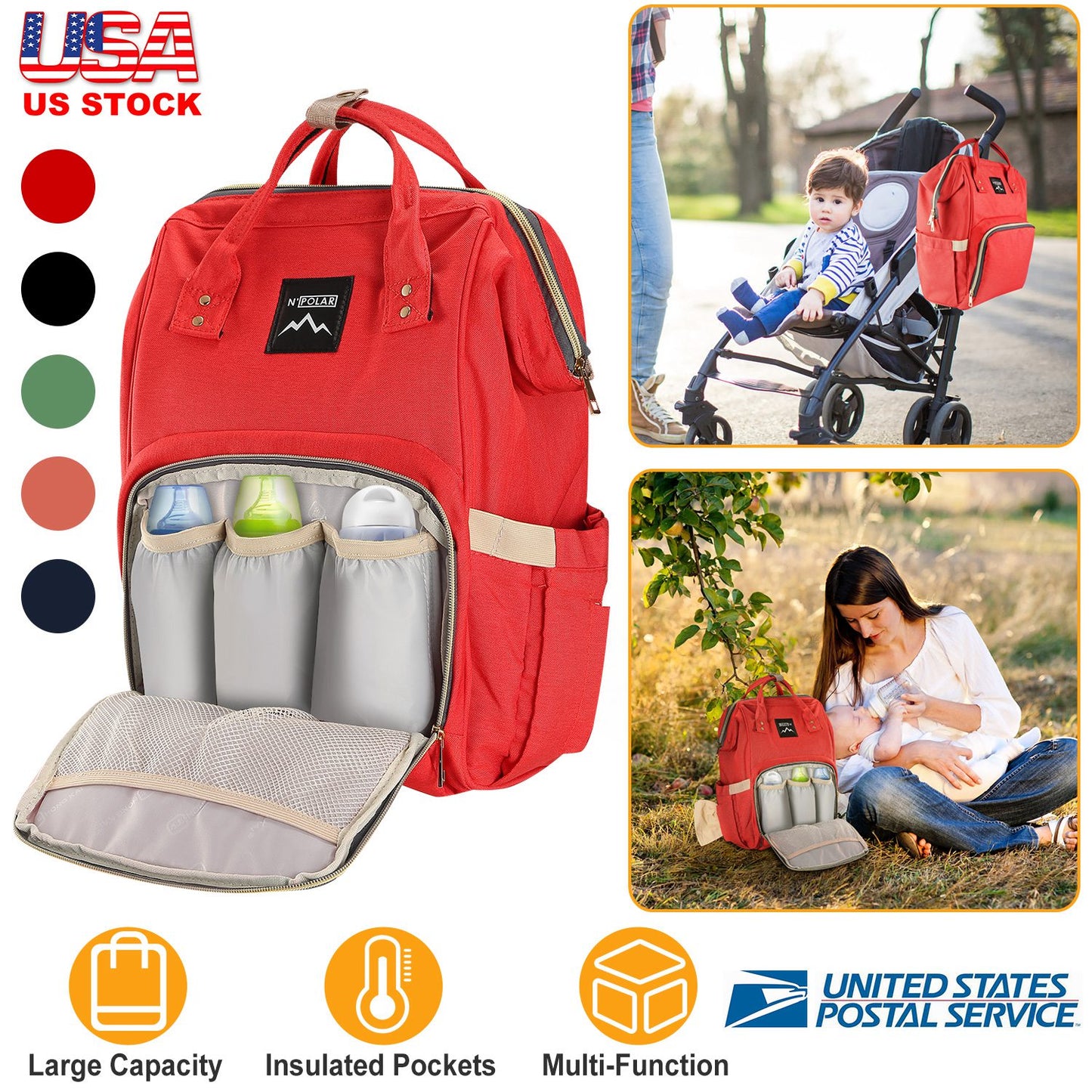 Diaper Bag Backpack with Changing Pad - Water-Resistant