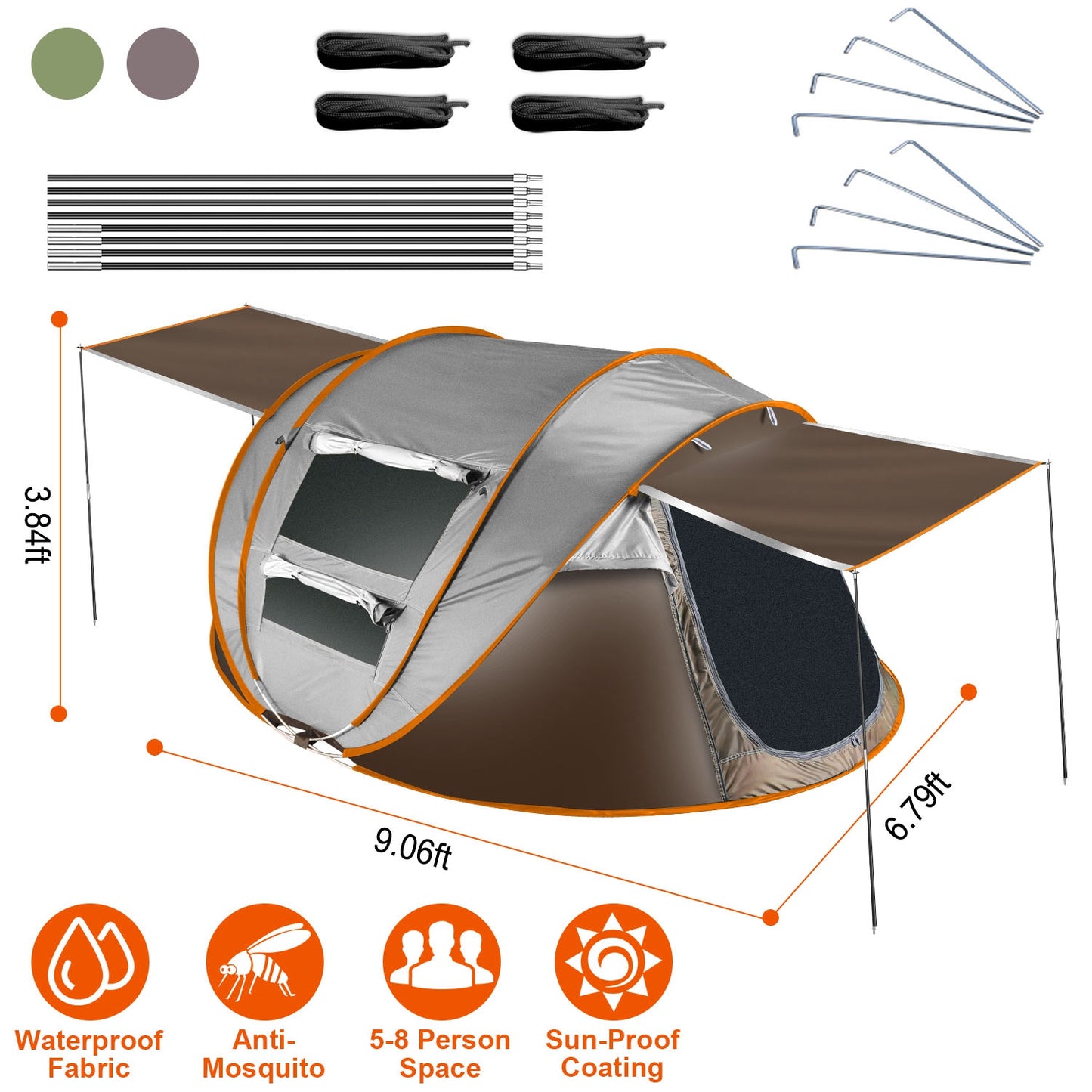 Pop Up Tent 5-8 Person Instant Setup Waterproof Camping Tent