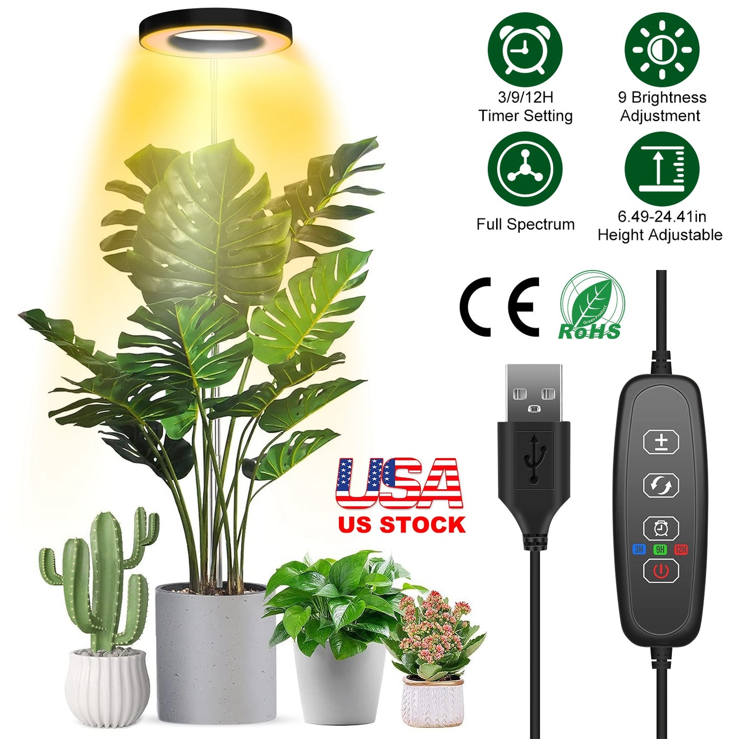 LED Plant Grow Light with Auto Timer & Adjustable Height