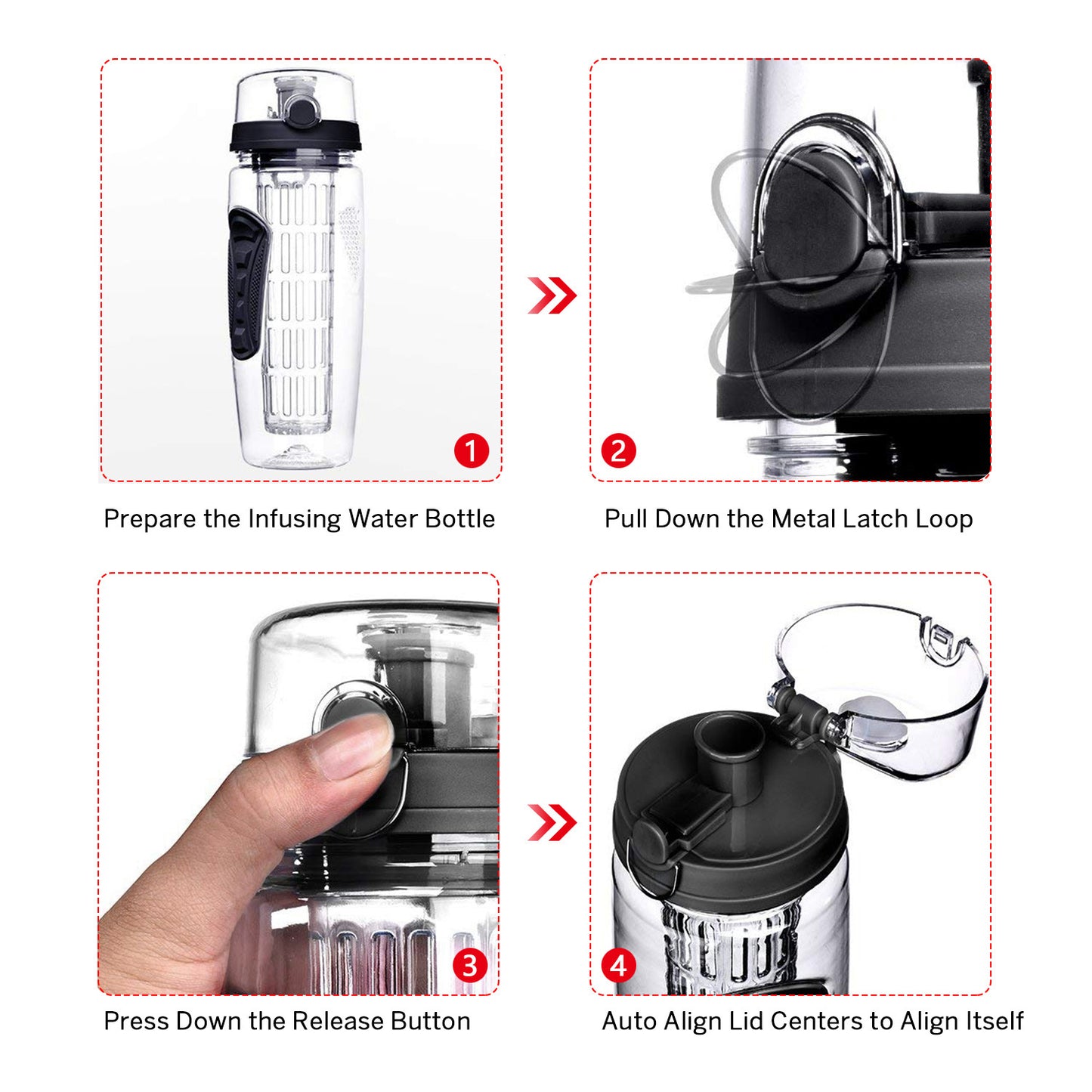 Fruit Infuser Water Bottle 32oz with Flip Top Lid