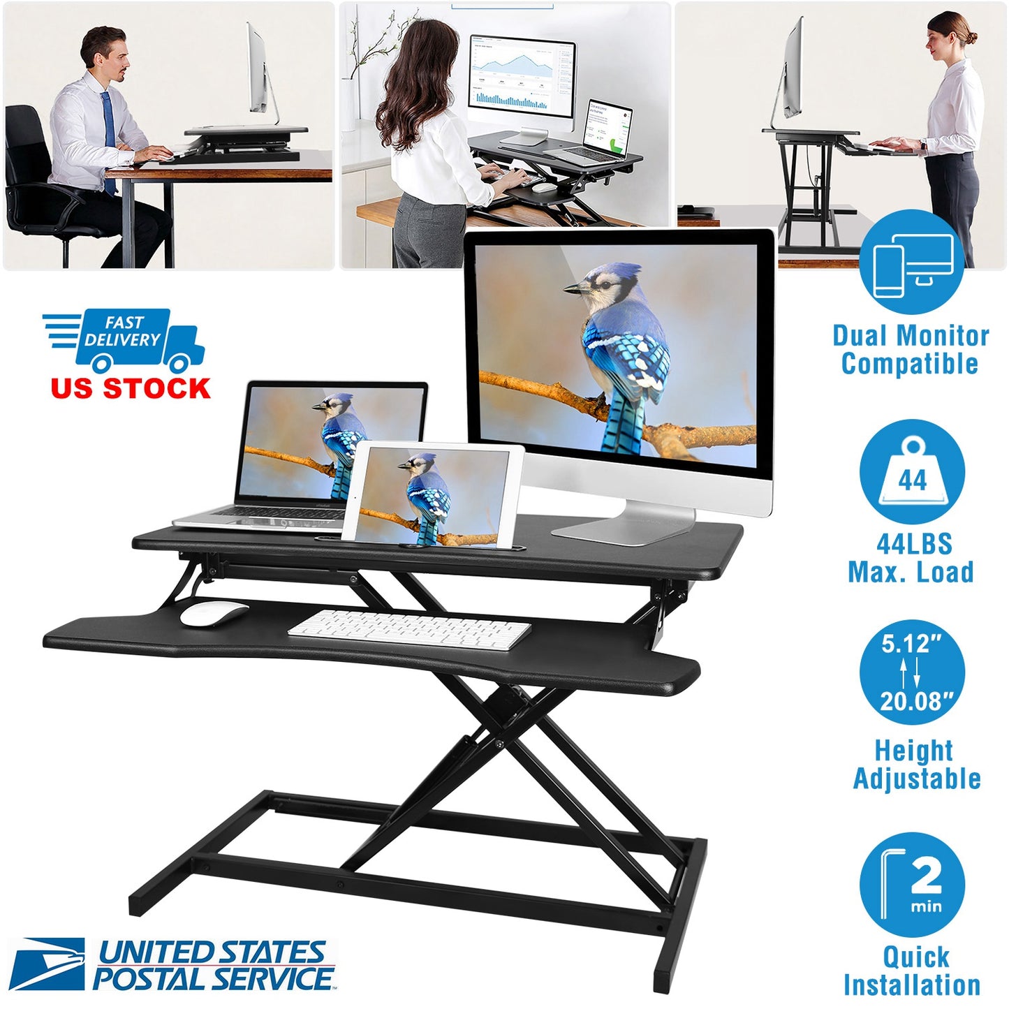Standing Desk Converter with Dual Monitor Support