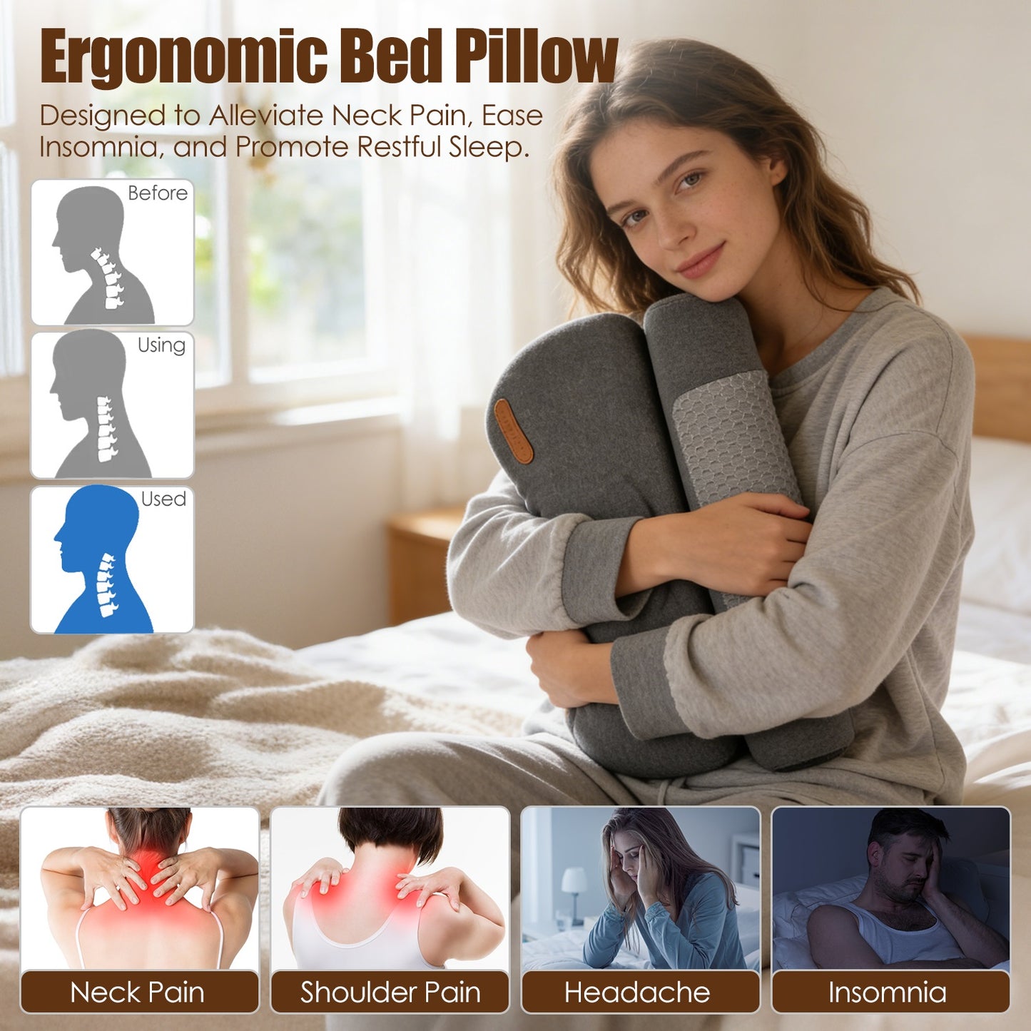 Heated Memory Foam Neck Pillow with 3-Level Heat Therapy