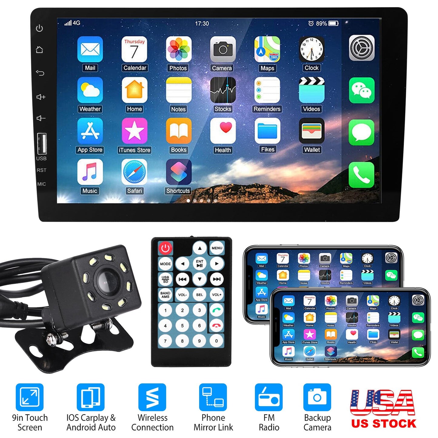 9-Inch Touchscreen Car Stereo with Backup Camera & CarPlay
