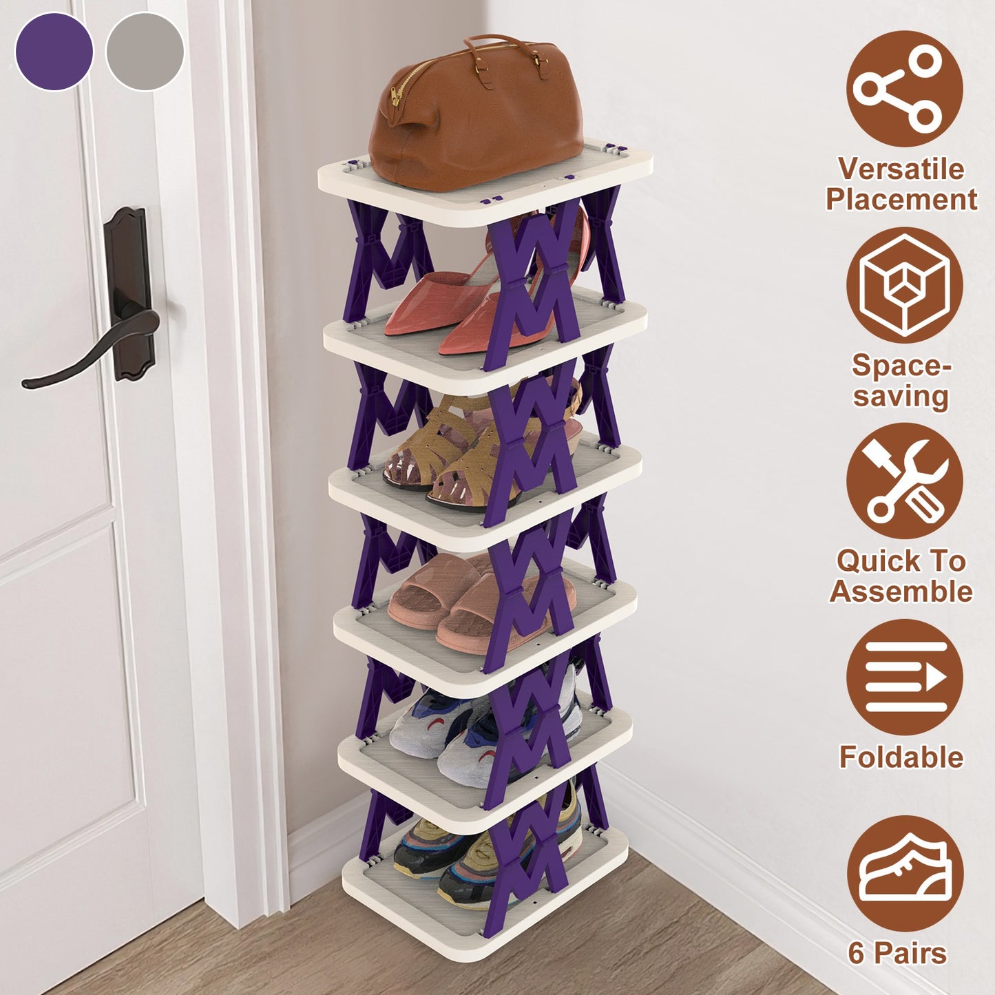 6-Tier Foldable Shoe Rack - Vertical Space Saving Organizer