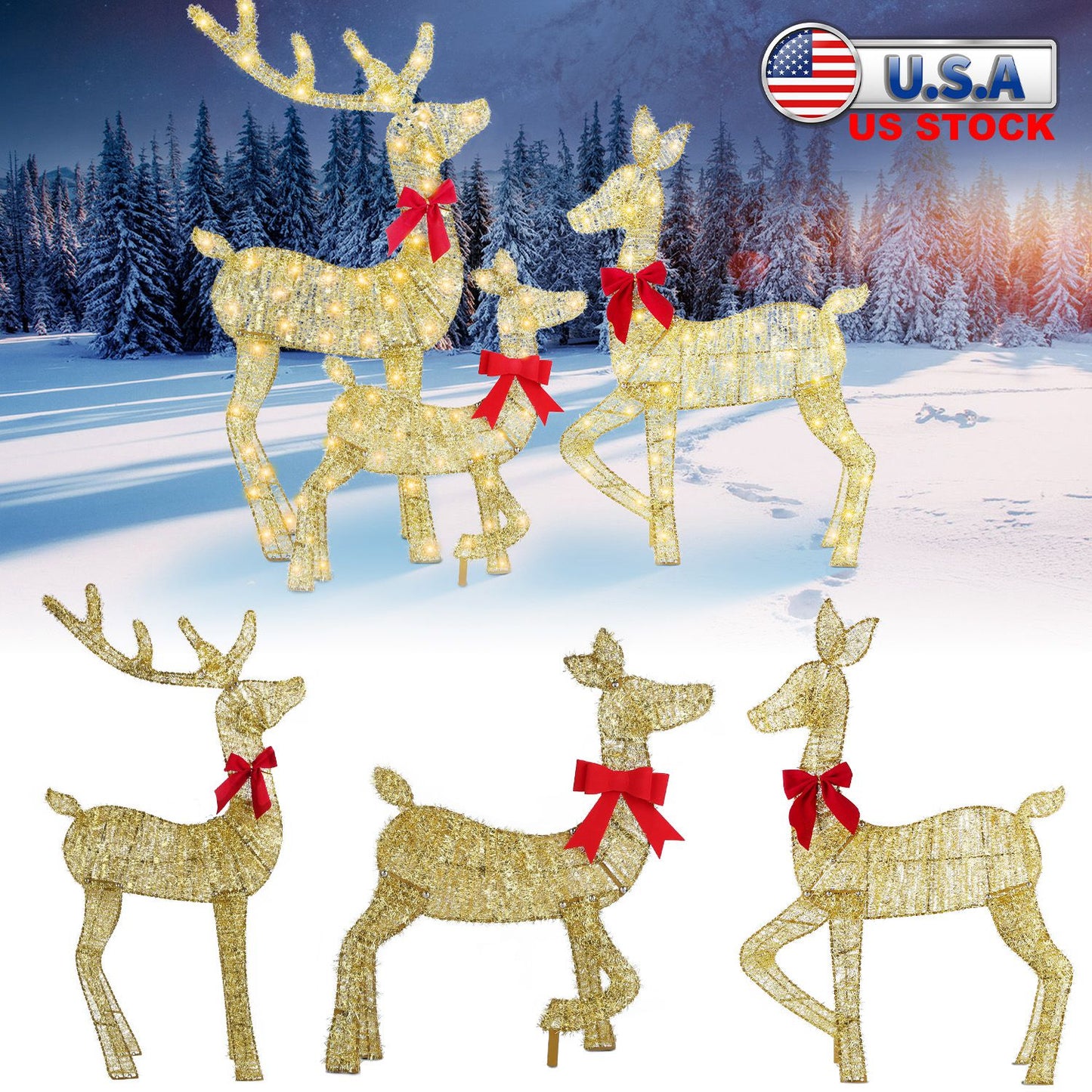 Lighted Christmas Deer Family Set - 3 Piece Indoor Outdoor Display