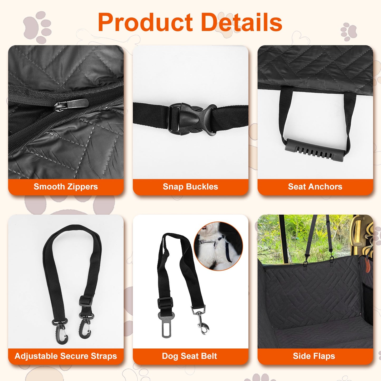 Waterproof Dog Car Seat Cover for Back Seat - Hammock Style