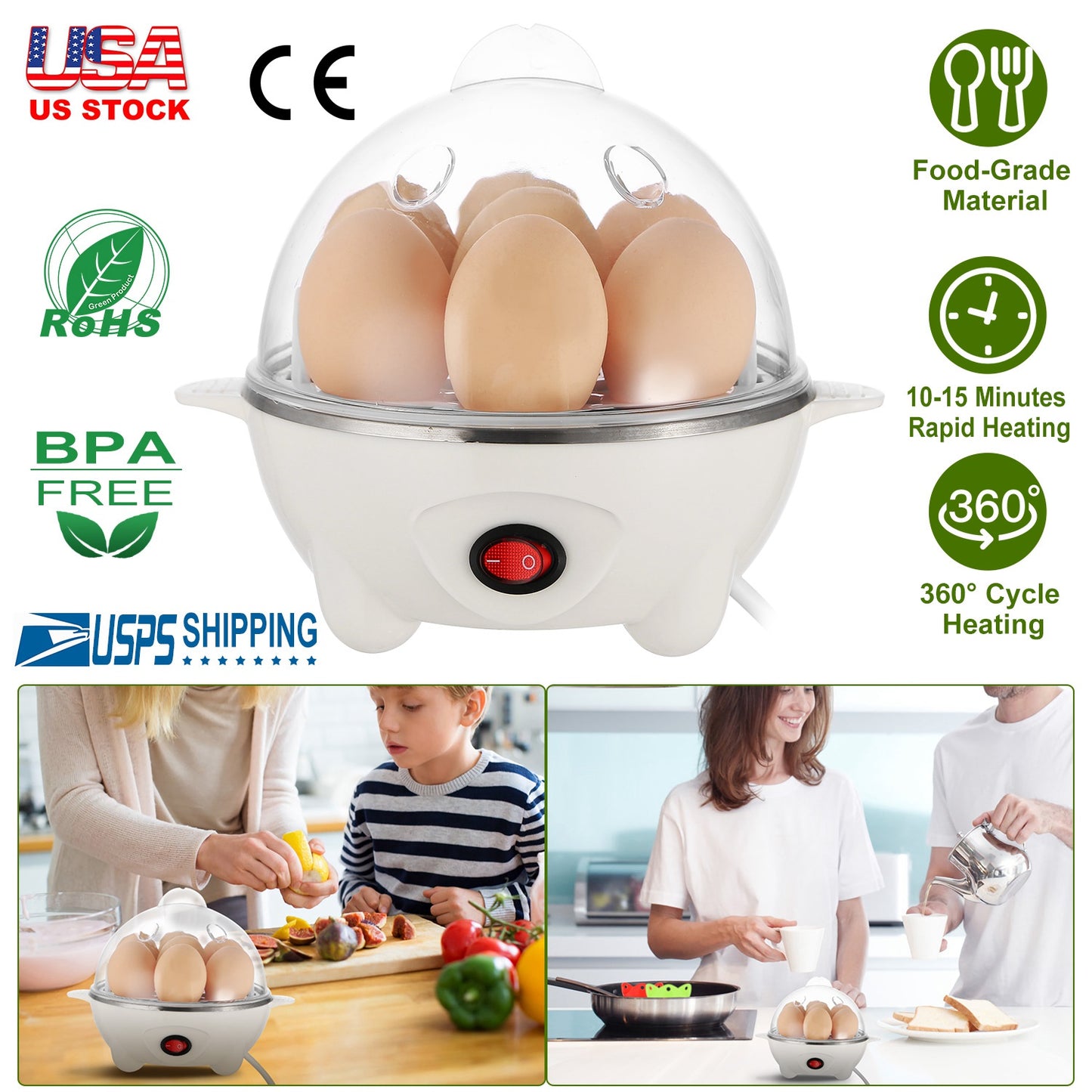 Electric Egg Cooker 7-Egg Capacity with Auto Shut-Off
