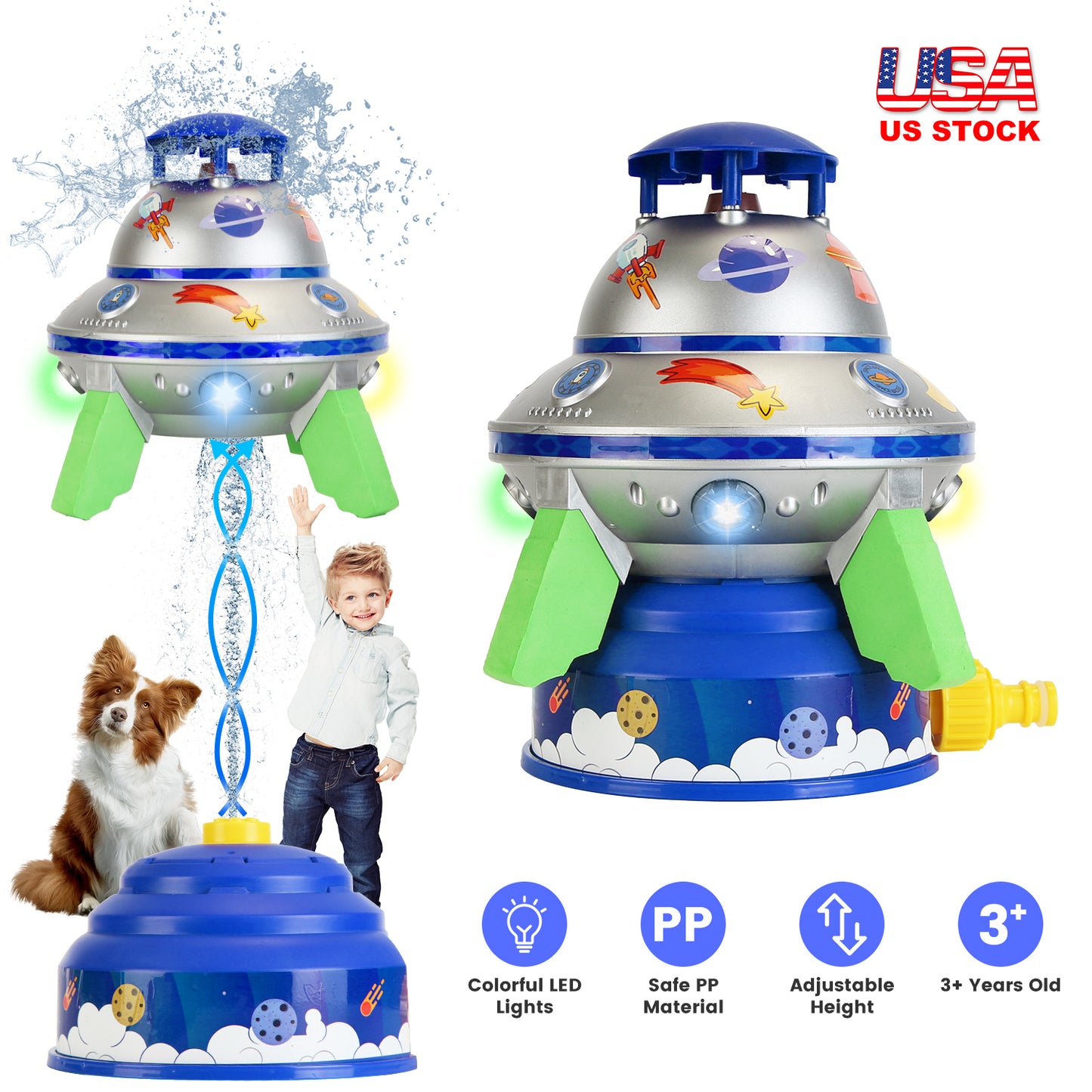 UFO Water Sprinkler Toy with LED Lights & 360° Rotation