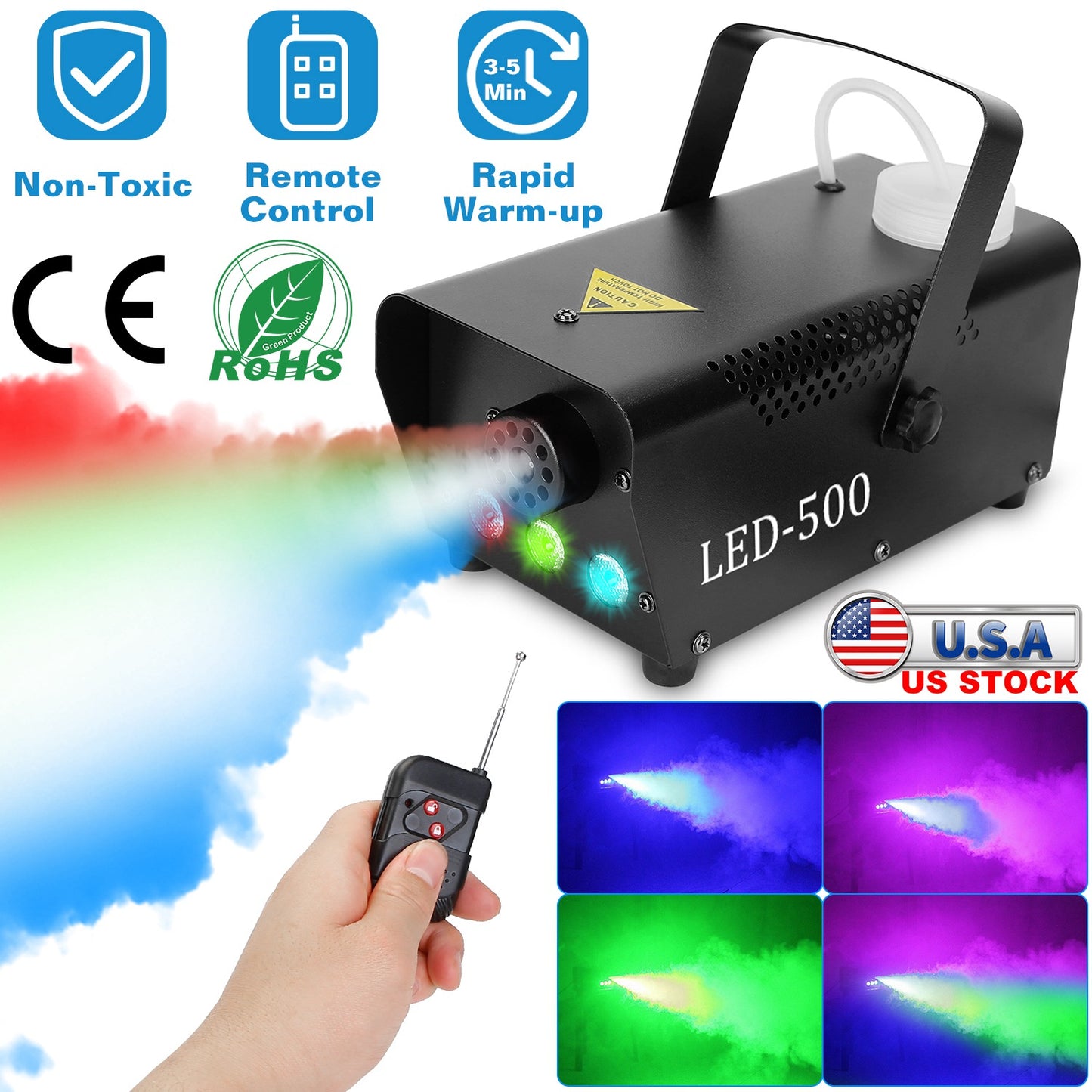 400W Fog Machine with RGB LED Lights and Remote Control