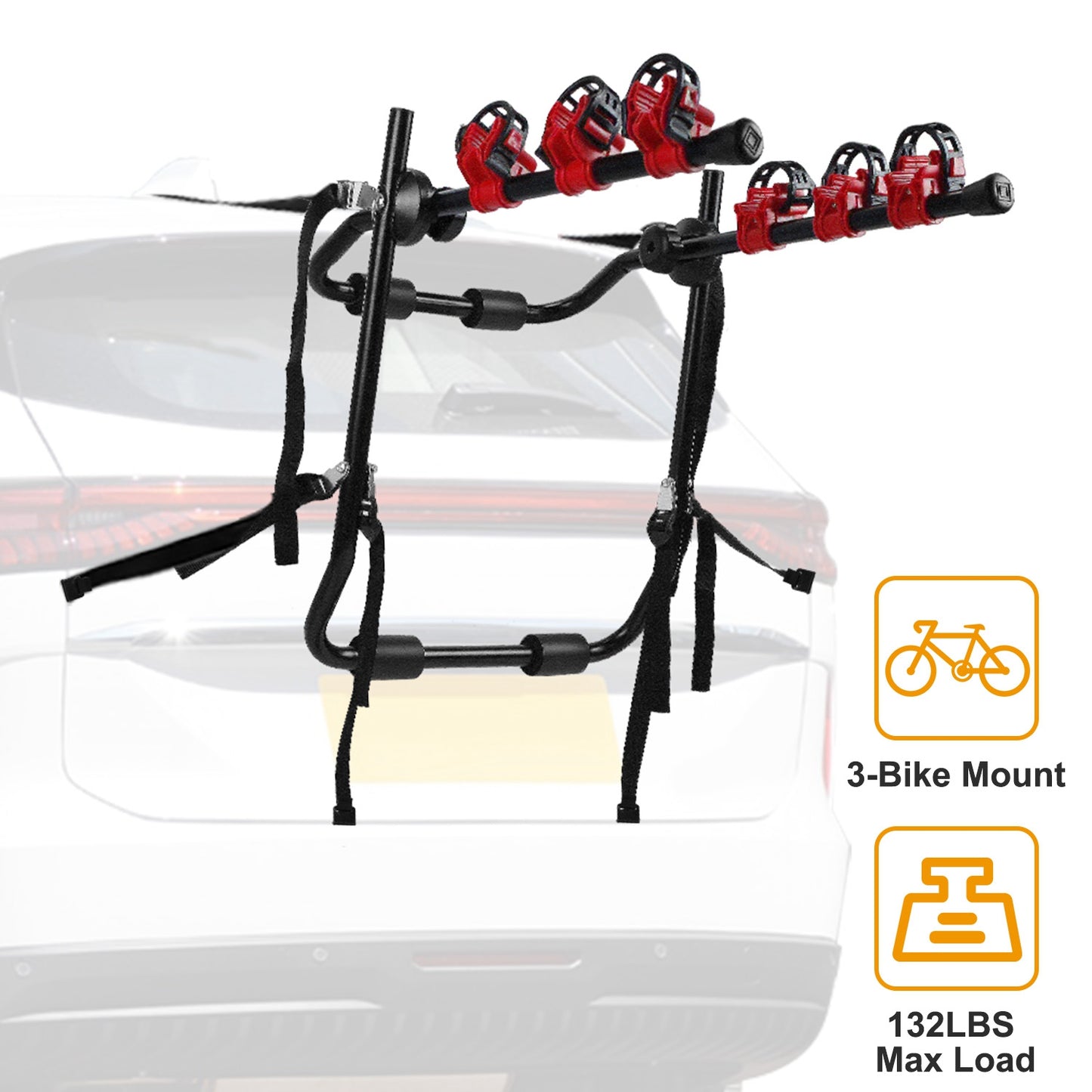 3-Bike Trunk Mount Rack - 132 LBS Capacity