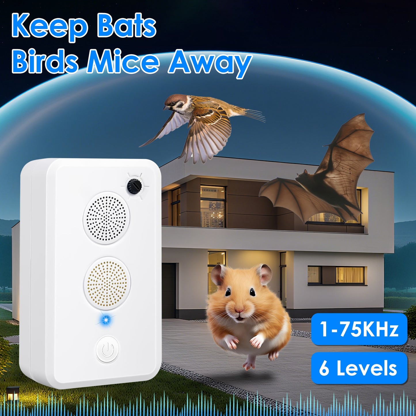 Ultrasonic Bat Repellent 2-Pack Rechargeable Indoor Outdoor
