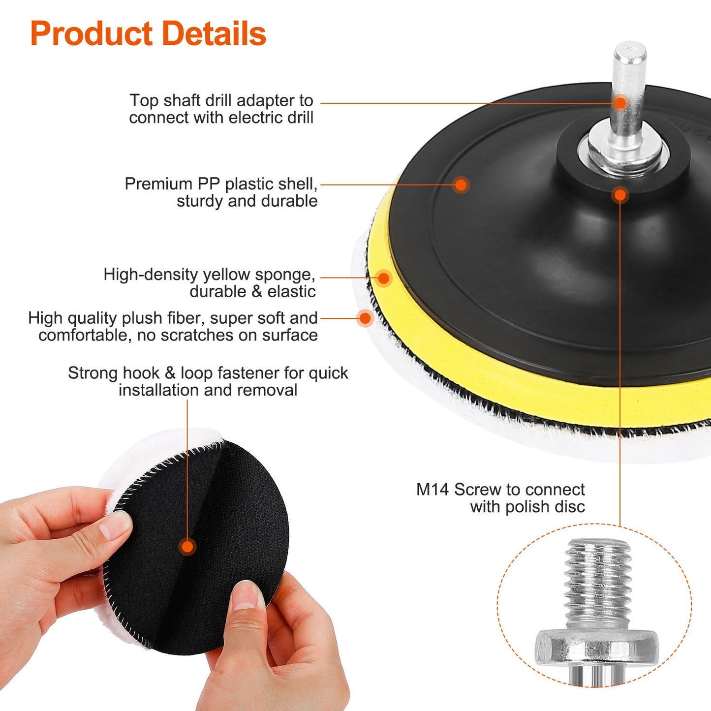 6" Buffing Polishing Pads Set with M14 Drill Adapter - 5 Piece