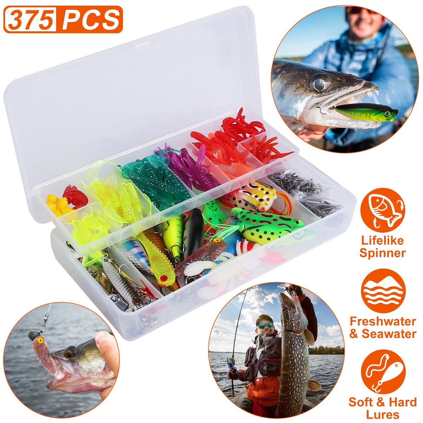 Fishing Lures Kit 375-Piece with Tackle Box