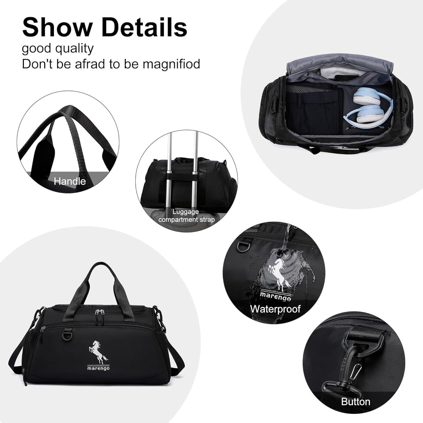 Gym Duffle Bag with Shoe Compartment & Wet Pocket 37L