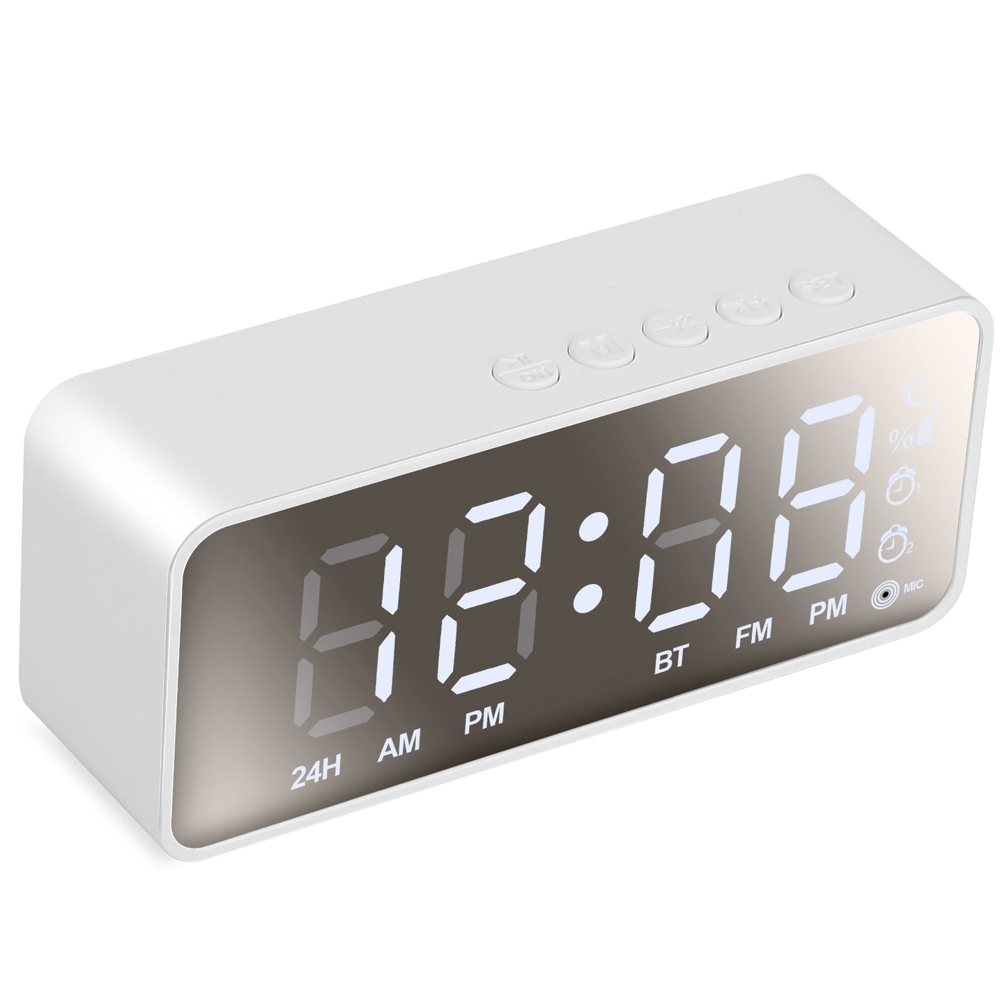 Mirror Digital Alarm Clock with Bluetooth Speaker & FM Radio
