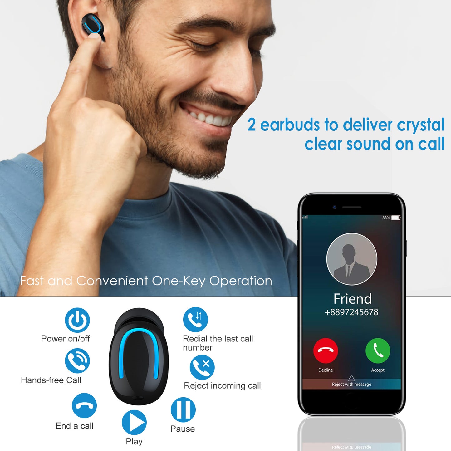 Wireless Earbuds with Magnetic Charging Dock & Noise Canceling