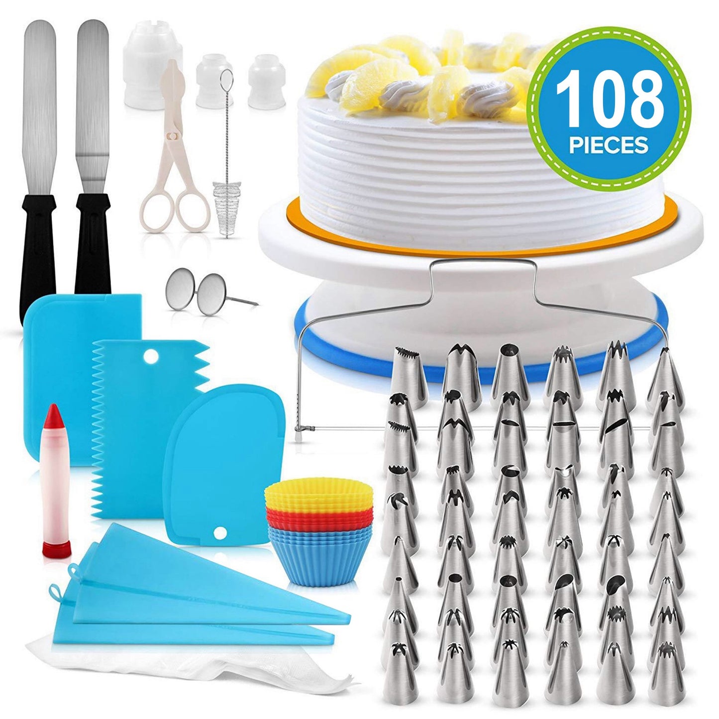 Rotating Cake Turntable with 108-Piece Decorating Kit