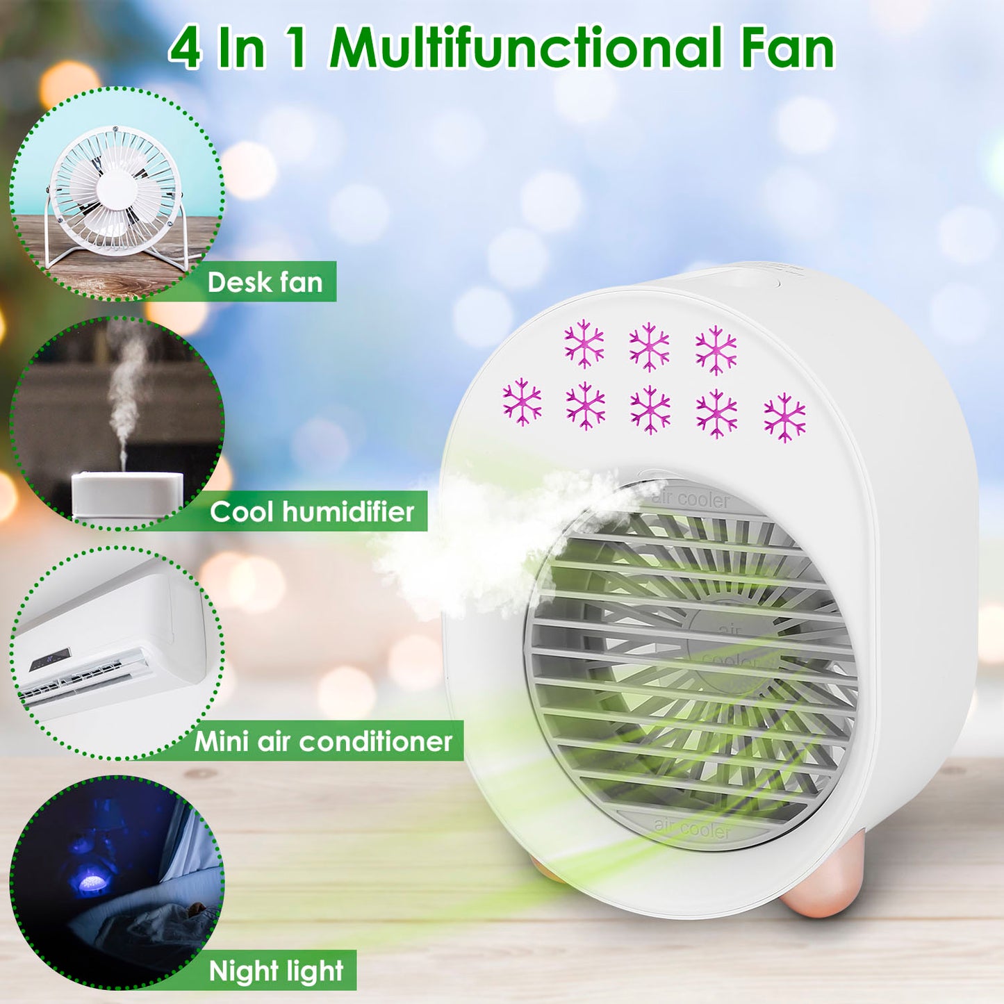 Portable Mini Air Conditioner Fan with Humidifier & LED Light