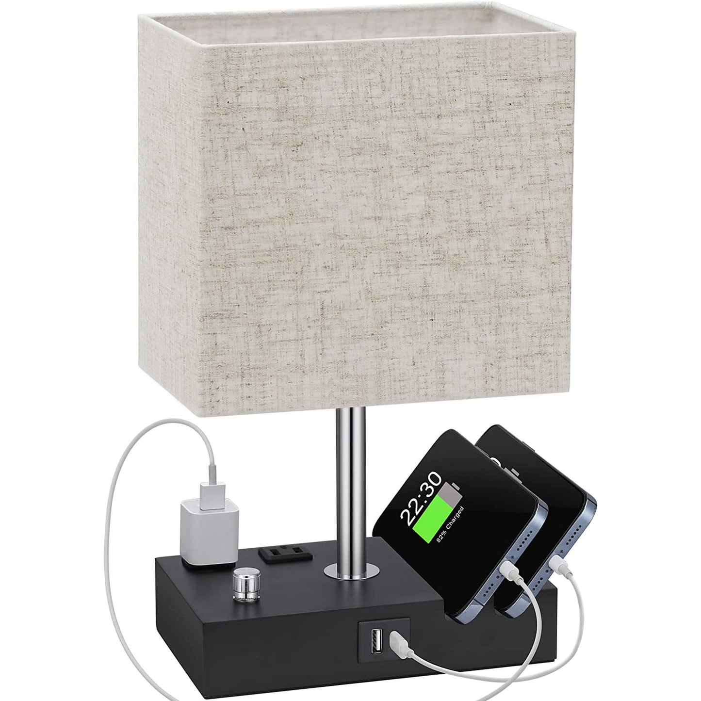 Dimmable Table Lamp with USB Ports and AC Outlets