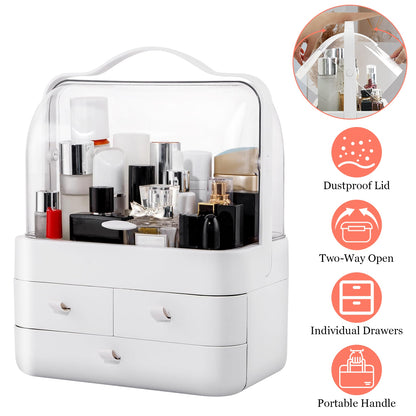 3-Tier Makeup Organizer with Dustproof Lid and Drawers