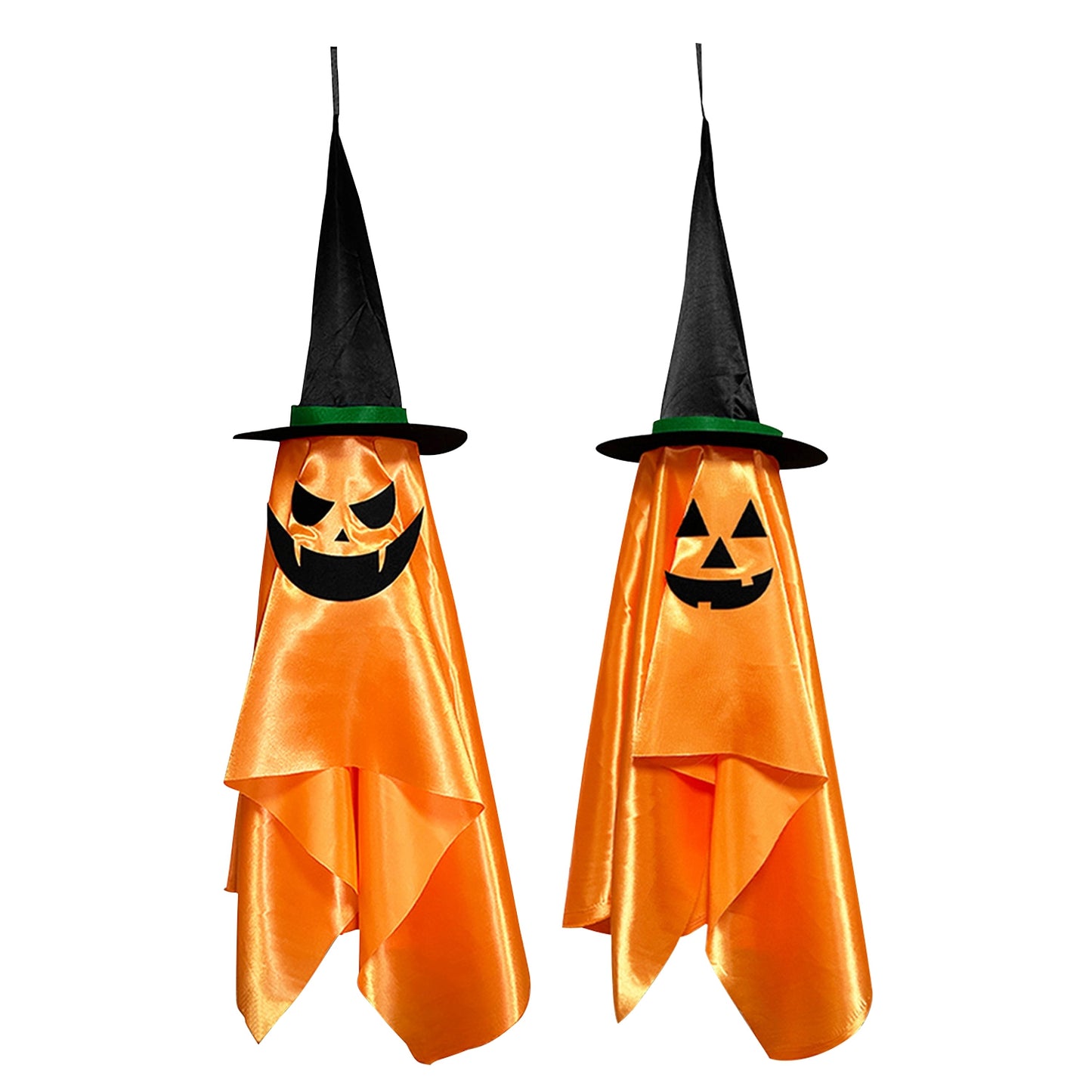 Hanging Pumpkin Wizard Hat Ghosts - 2 Pack Halloween Decoration