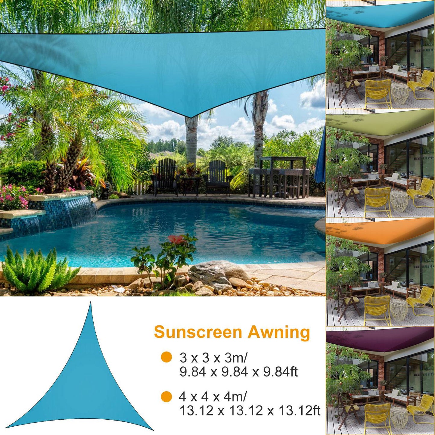 Triangle Shade Sail Canopy - Waterproof Outdoor Sun Shelter