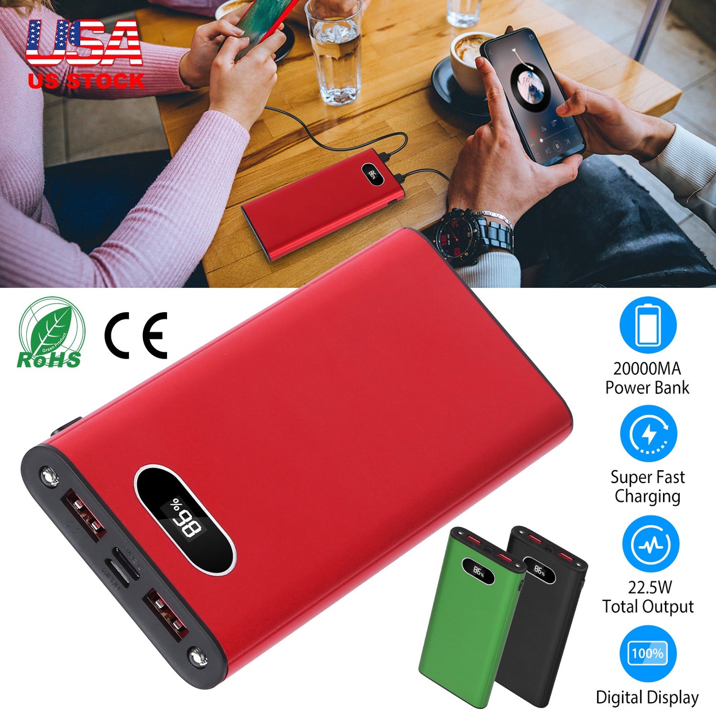 20000mAh Portable Charger with 22.5W Fast Charging & LED Display