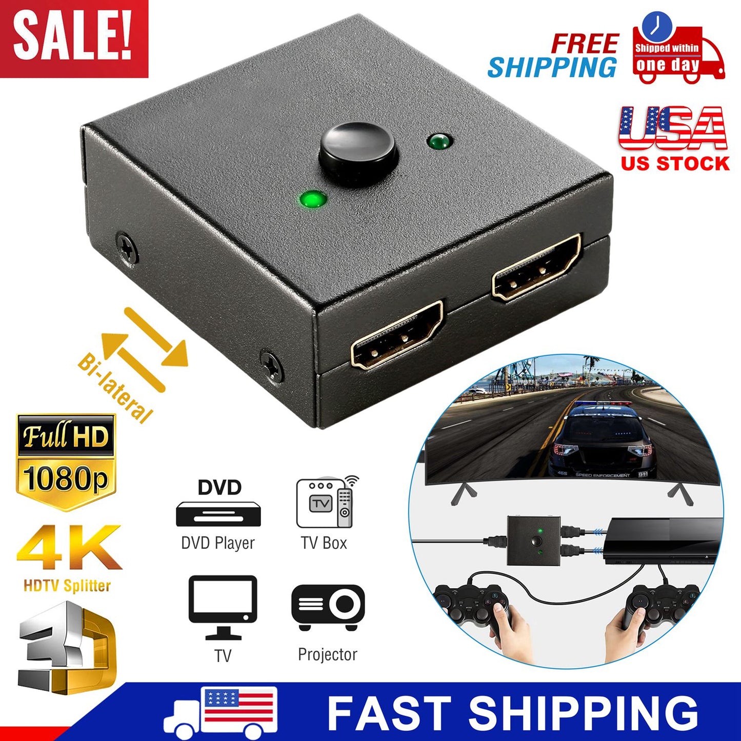 HDMI Bi-Directional Switch 2x1 / 1x2 Splitter 4K 3D 1080P