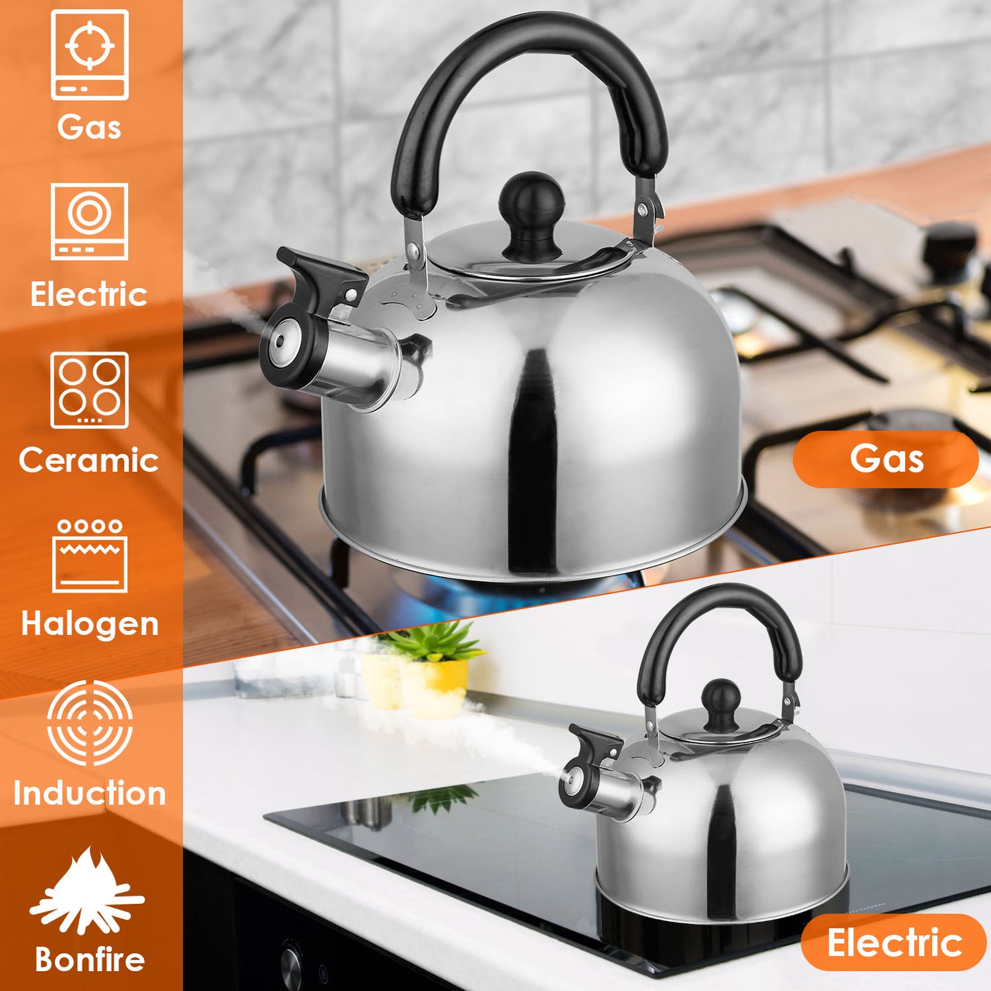 Whistling Tea Kettle 2.1 Quart Stainless Steel Stovetop