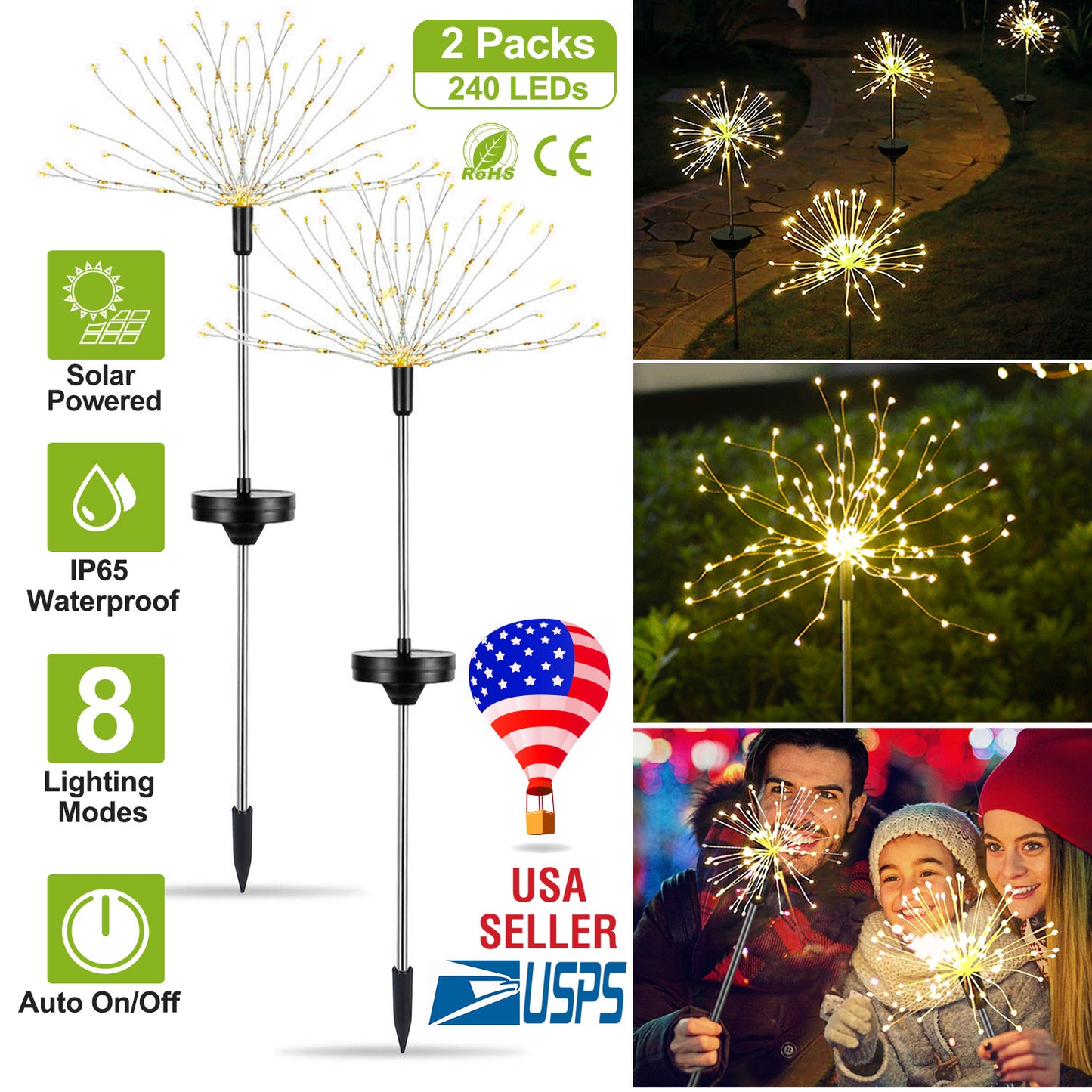 Solar Starburst Lights 240 LED Firework Garden Stake Lights