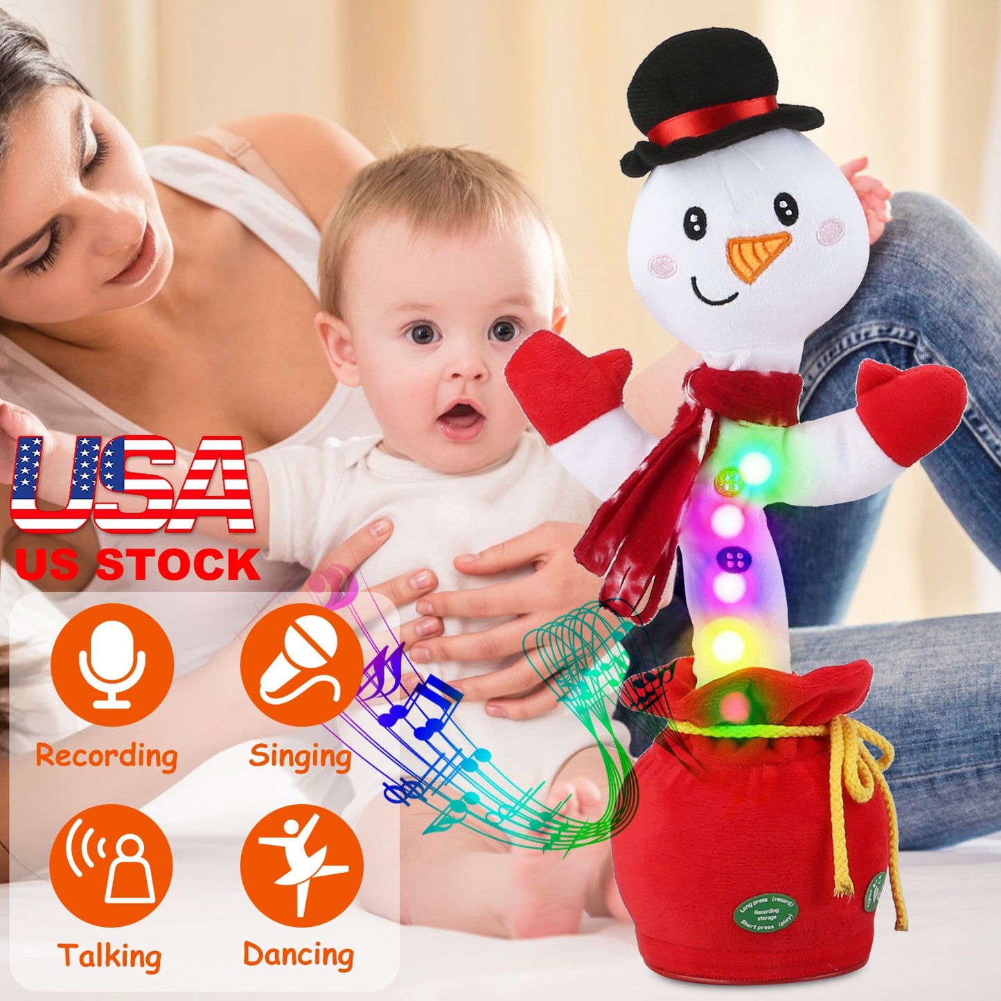 Dancing Christmas Plush Toy with Music, Lights & Recording