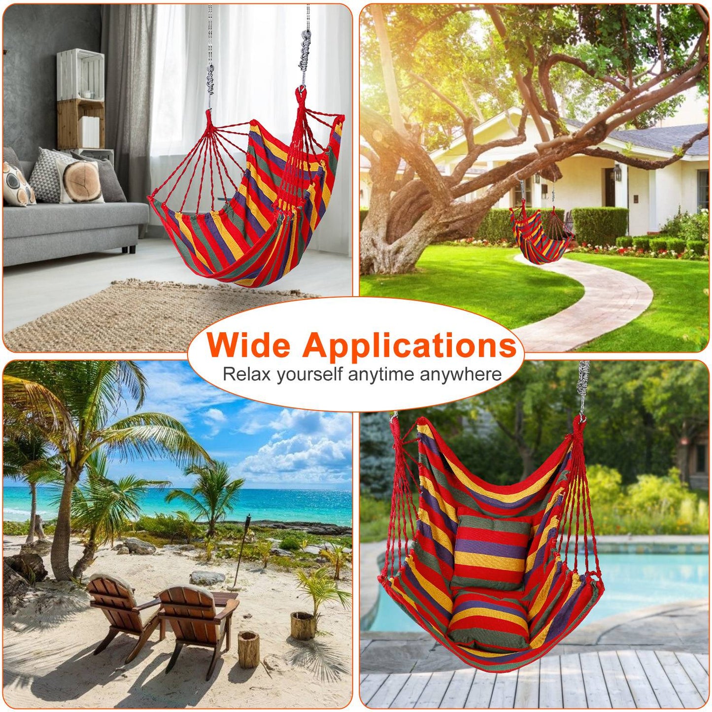 Hammock Hanging Chair with Pillows – 440 LBS Capacity