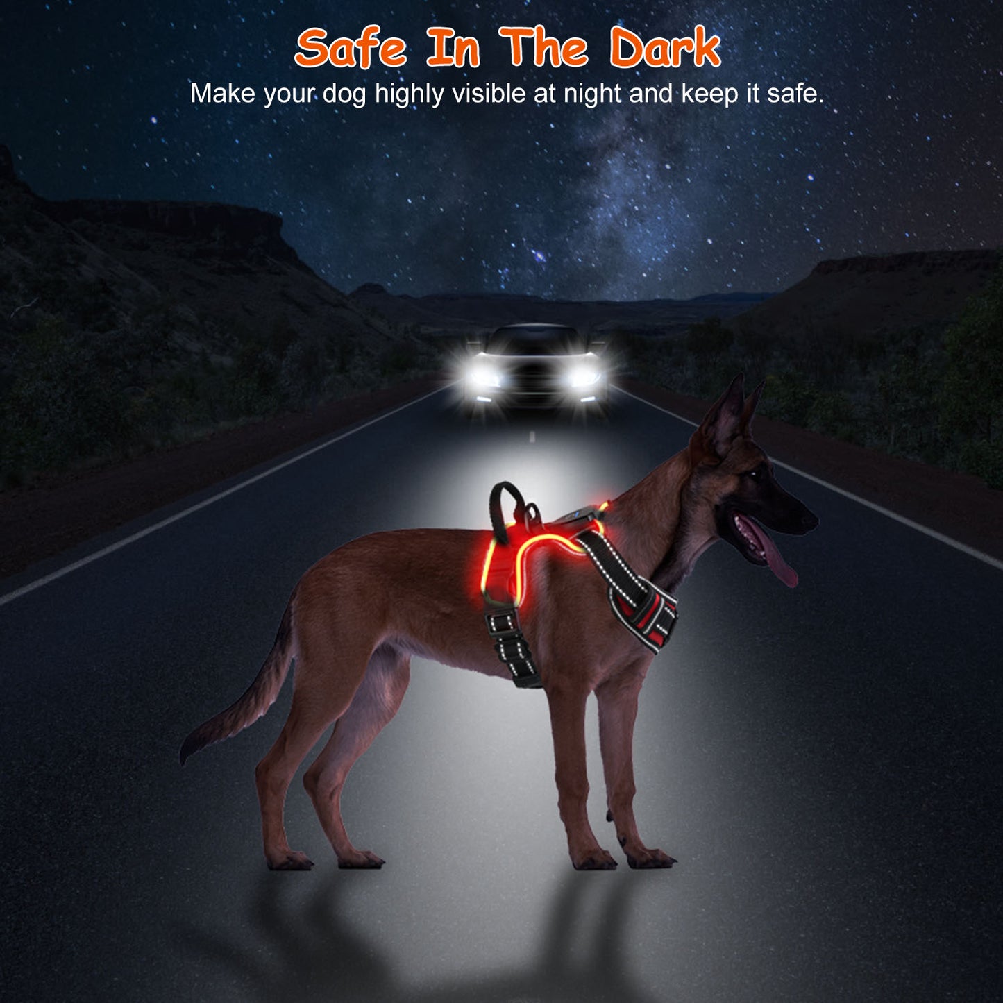 LED Dog Harness Rechargeable No-Pull Vest with Handle