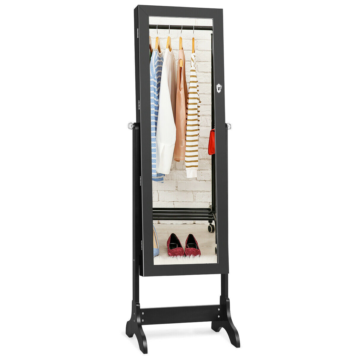 Mirrored Jewelry Armoire Cabinet with Lock - Full Length