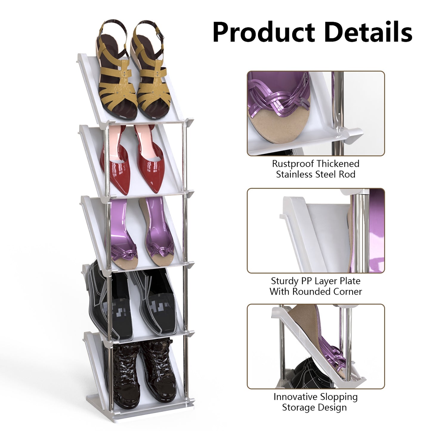 5-Tier Vertical Shoe Rack - Space-Saving Stackable Organizer