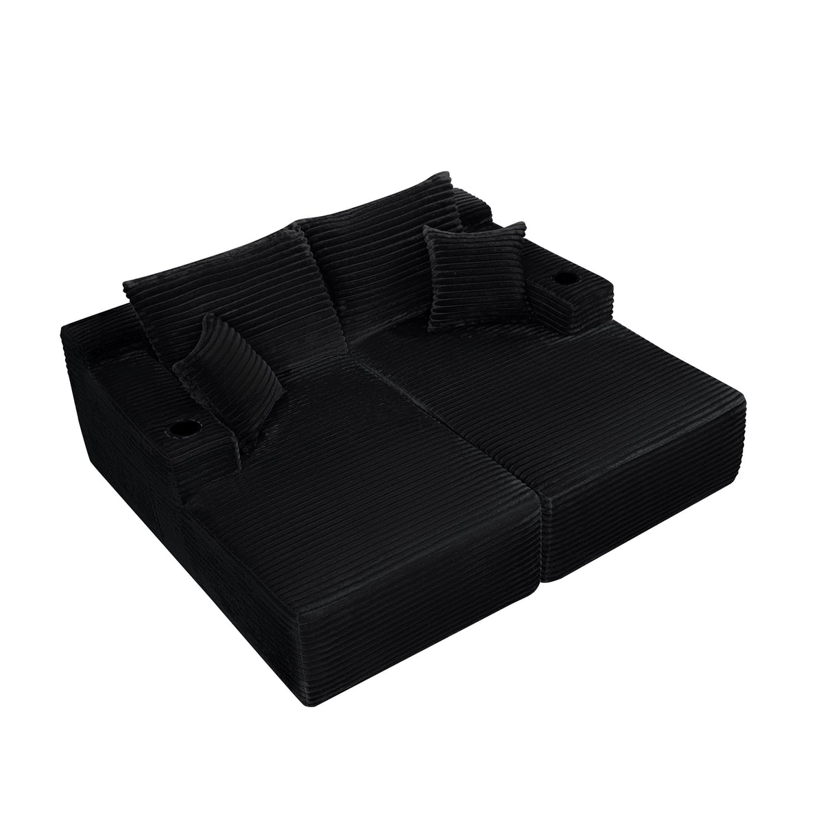 Sectional Couch with Double Chaise Lounge and Cup Holders