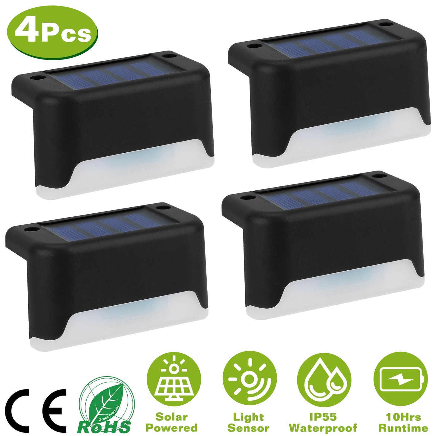 Solar Powered LED Step Lights 4-Pack with Dusk to Dawn Sensor