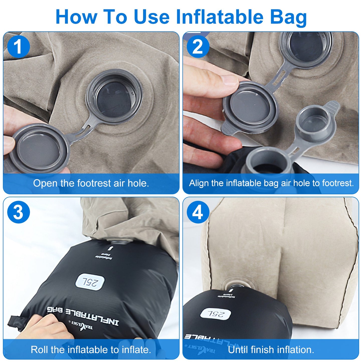 Inflatable Foot Rest with 3 Adjustable Heights for Travel