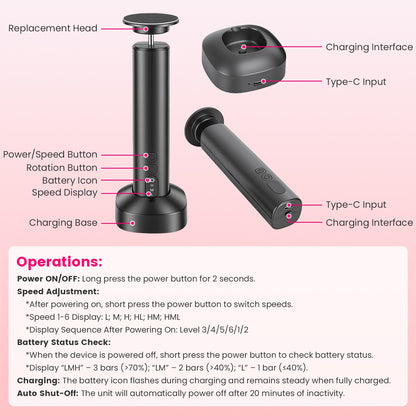 Electric Foot Callus Remover with Nail Grinder & 40 Discs