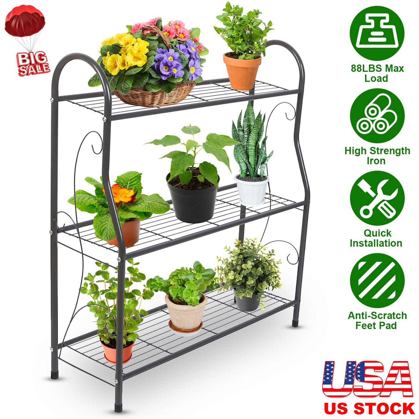 3 Tier Plant Stand Rack with 88 LBS Capacity