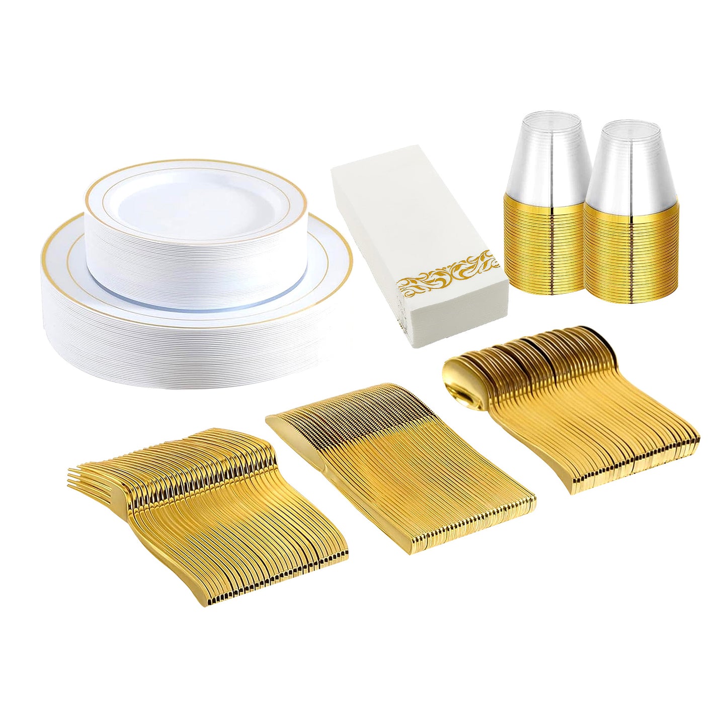 Disposable Gold Rim Dinnerware Set - 175 Pieces for 25 Guests