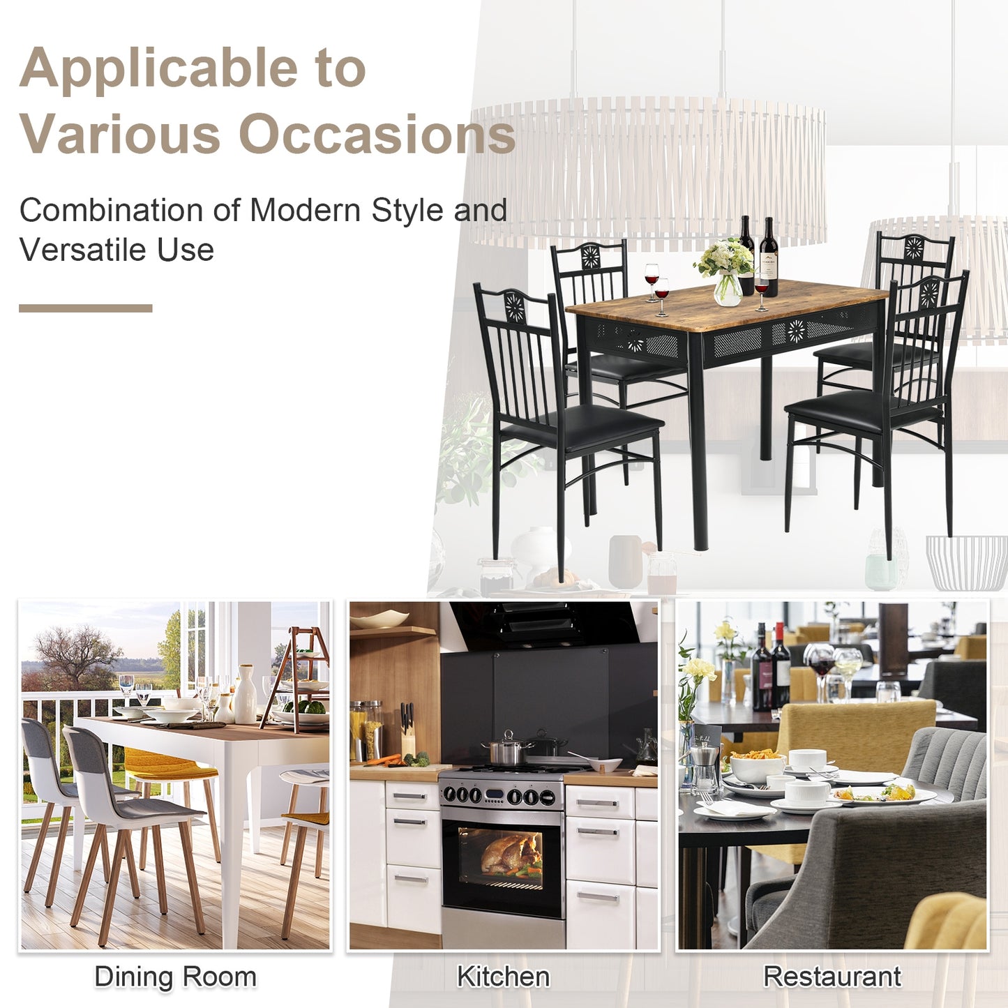 5-Piece Dining Set with Cushioned Chairs and Metal Frame